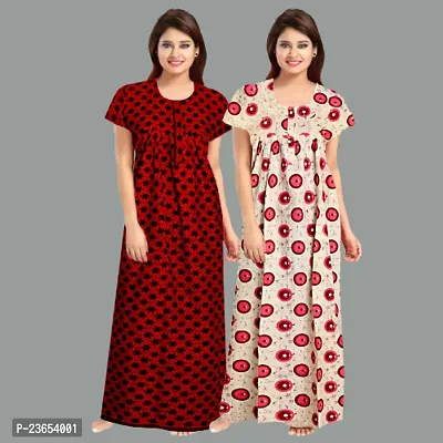 Elegant Cotton Printed Nighty For Women- Pack Of 2-thumb0