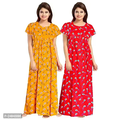 PMK FASHION 100% Cotton Nighty for Women || Long Length Printed Nighty/Maxi/Night Gown/Night Dress/Nightwear Inner  Sleepwear for Women's (Combo Pack of 2)