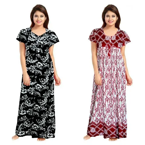 Stylish Embellished rich long nightwear Combo Pack of 2