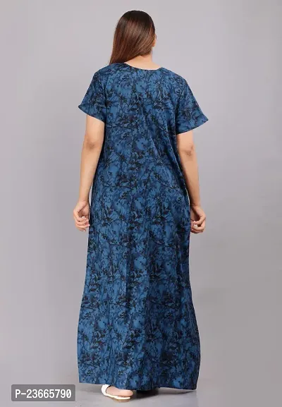 Comfortable Blue Cotton Nightdress For Women-thumb4