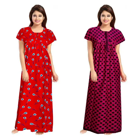 Stylish Embellished rich long nightwear Combo Pack of 2