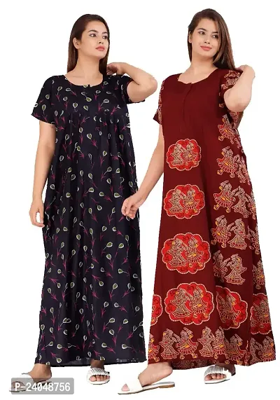 PMK FASHION 100% Cotton Kaftan for Women || Long Length Printed Nighty/Kaftan/Maxi/Night Gown/Night Dress/Nightwear Inner  Sleepwear for Women Combo Pack of 2