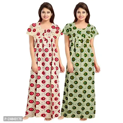 PMK FASHION 100% Cotton Nighty for Women || Long Length Printed Nighty/Maxi/Night Gown/Night Dress/Nightwear Inner  Sleepwear for Women's (Combo Pack of 2)