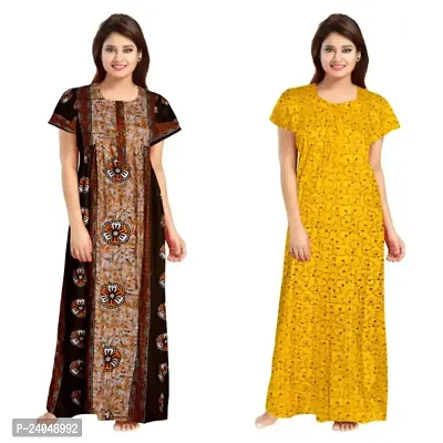 PMK FASHION 100% Cotton Kaftan for Women || Long Length Printed Nighty/Kaftan/Maxi/Night Gown/Night Dress/Nightwear Inner  Sleepwear for Women's (Combo Pack of 2)