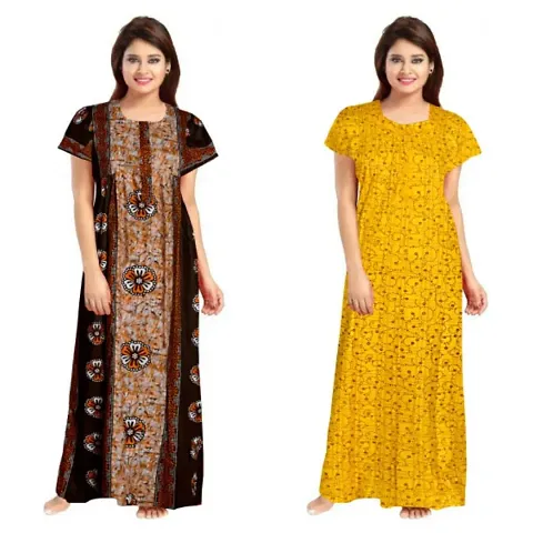 PMK FASHION 100% Cotton Kaftan for Women || Long Length Printed Nighty/Kaftan/Maxi/Night Gown/Night Dress/Nightwear Inner & Sleepwear for Women's (Combo Pack of 2)