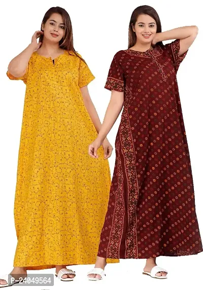 PMK FASHION 100% Cotton Kaftan for Women || Long Length Printed Nighty/Kaftan/Maxi/Night Gown/Night Dress/Nightwear Inner Sleepwear for Women's (Combo Pack of 2)