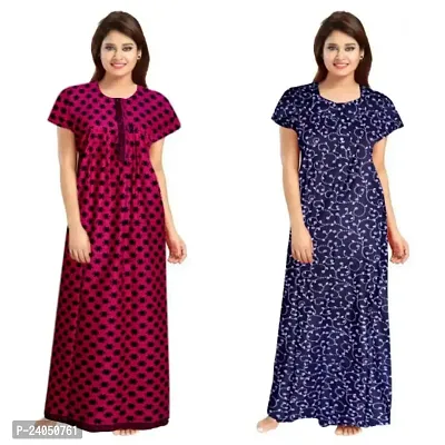 PMK FASHION 100% Cotton Nighty for Women || Long Length Printed Nighty/Maxi/Night Gown/Night Dress/Nightwear Inner  Sleepwear for Women's (Combo Pack of 2.,.) Blue-thumb0