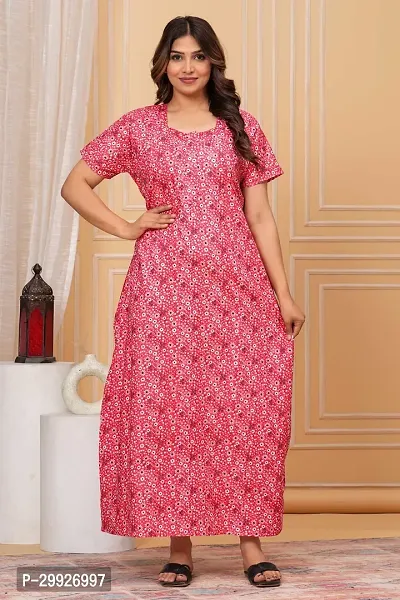 Elegant Red Cotton Printed Nighty For Women-thumb0