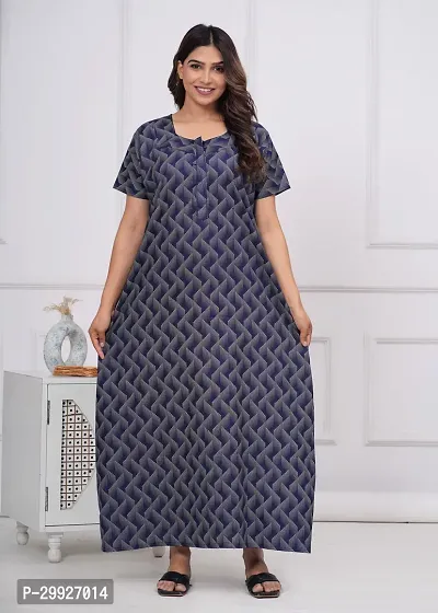 Elegant Blue Cotton Printed Nighty For Women