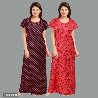 Elegant Cotton Printed Nighty For Women- Pack Of 2