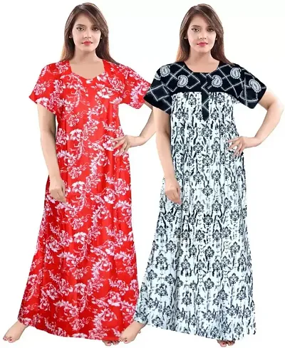 Lorina Women Sleepwear Cotton Printed Nightdress (Combo Pack of 2)