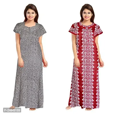 PMK FASHION 100% Cotton Kaftan for Women || Long Length Printed Nighty/Kaftan/Maxi/Night Gown/Night Dress/Nightwear Inner Sleepwear for Women's (Combo Pack of 2)