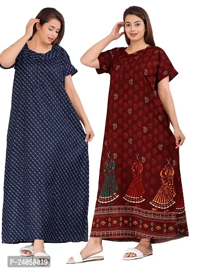 PMK FASHION 100% Cotton Kaftan for Women || Printed Nighty/Kaftan/Maxi/Night Gown/Night Dress/Nightwear Inner  Sleepwear for Women's (Combo Pack of 2)-thumb0