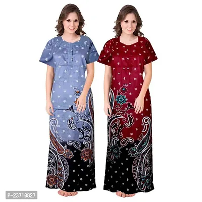 Stylish Multicoloured Cotton Printed Nighty For Women Pack Of 2-thumb0