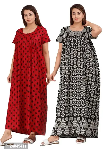 PMK FASHION 100% Cotton Kaftan for Women || Long Length Printed Nighty/Kaftan/Maxi/Night Gown/Dress/Nightwear Inner  Sleepwear for Women's (Combo Pack of 2)-thumb0