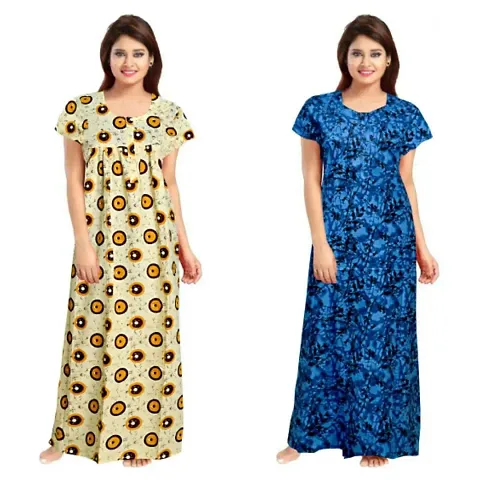 PMK FASHION 100% Cotton Kaftan for Women || Long Length Printed Nighty/Kaftan/Maxi/Night Gown/Night Dress/Nightwear Inner & Sleepwear for Women's (Combo Pack of 2)