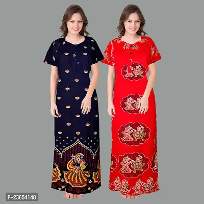 Elegant Cotton Printed Nighty For Women- Pack Of 2-thumb0