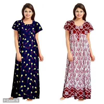 Elegant Cotton Printed Nighty For Women- Pack Of 2