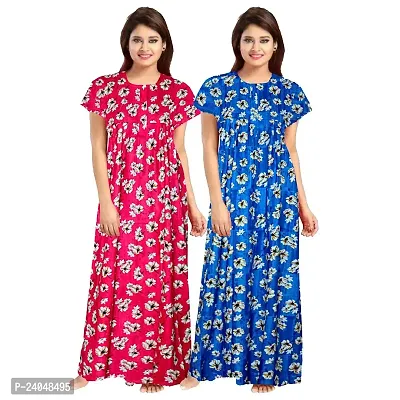 PMK FASHION 100% Cotton Nighty for Women || Long Length Printed Nighty/Maxi/Night Gown/Night Dress/Nightwear Inner  Sleepwear for Women's (Combo Pack of 2)-thumb0