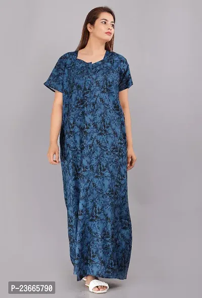 Comfortable Blue Cotton Nightdress For Women-thumb0