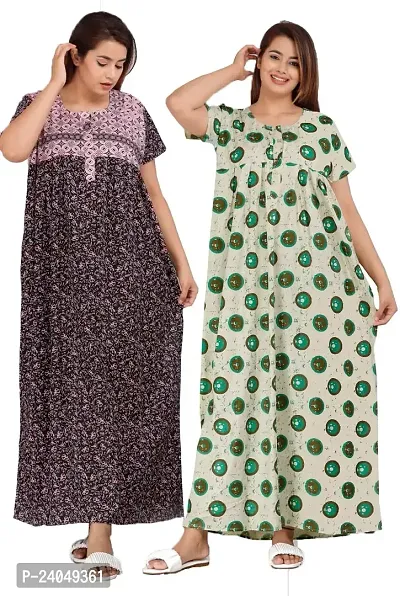 PMK FASHION 100% Cotton Kaftan for Women || Long Length Printed Nighty/Kaftan/Maxi/Night Gown/Night Dress/Nightwear Inner  Sleepwear for Women Combo Pack of 2