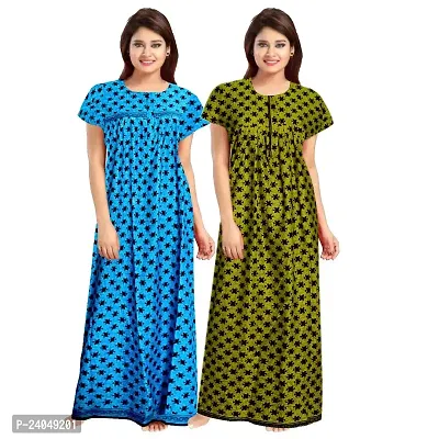 PMK FASHION 100% Cotton Nighty for Women || Long Length Printed Nighty/Maxi/Night Gown/Night Dress/Nightwear Inner  Sleepwear for Women's (Combo Pack of 2)