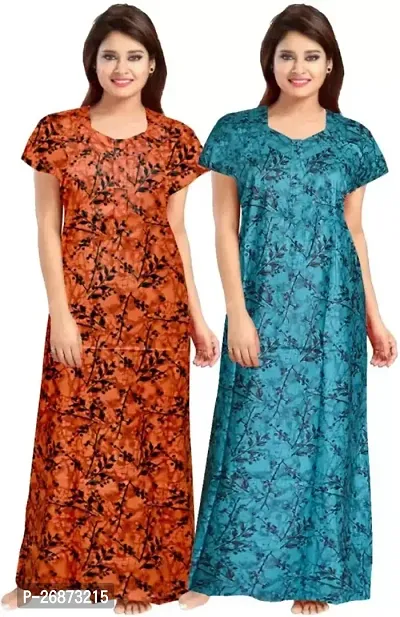 Cotton Printed Nightys For Women Pack Of 2