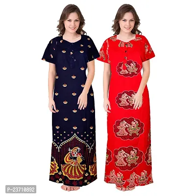 Stylish Multicoloured Cotton Printed Nighty For Women Pack Of 2