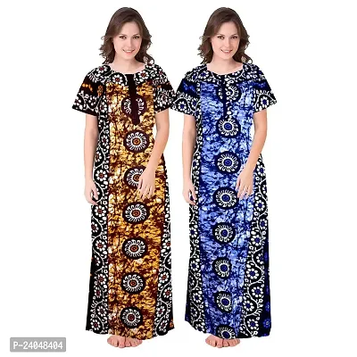 PMK FASHION 100% Cotton Nighty for Women || Long Length Printed Nighty/Maxi/Night Gown/Night Dress/Nightwear Inner  Sleepwear for Women's (Combo Pack of 2)