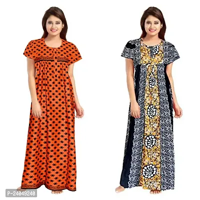 PMK FASHION 100% Cotton Kaftan for Women || Long Length Printed Nighty/Kaftan/Maxi/Night Gown/Night Dress/Nightwear Inner Sleepwear for Women's (Combo Pack of 2)