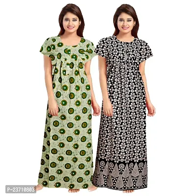 Stylish Multicoloured Cotton Printed Nighty For Women Pack Of 2-thumb0