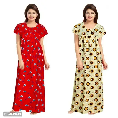 PMK FASHION 100% Cotton Kaftan for Women || Long Length Printed Nighty/Kaftan;/Maxi/Night Gown/Night Dress/Nightwear Inner  Sleepwear for Women Combo Pack of 2 Red-thumb0