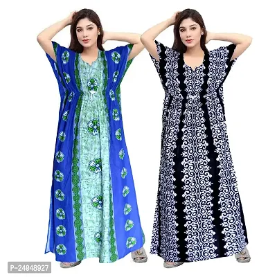 PMK FASHION 100% Cotton Kaftan for Women || Long Length Printed Nighty/Kaftan/Maxi/Night Gown/Night Dress/Nightwear Inner  Sleepwear for Women's (Combo Pack of 2)-thumb0