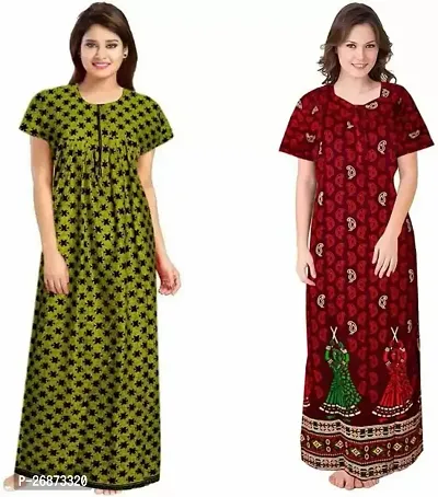 Cotton Printed Nightys For Women Pack Of 2