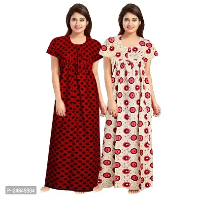 PMK FASHION 100% Cotton Nighty for Women || Long Length Printed Nighty/Maxi/Night Gown/Night Dress/Nightwear Inner  Sleepwear for Women's (Combo Pack of 2)