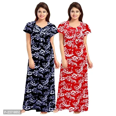 Stylish Multicoloured Cotton Printed Nighty For Women Pack Of 2-thumb0