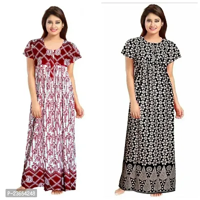 Elegant Cotton Printed Nighty For Women- Pack Of 2