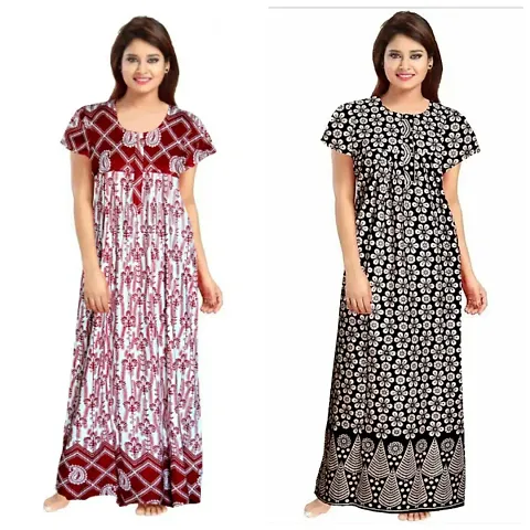 Stylish Embellished rich long nightwear Combo Pack of 2