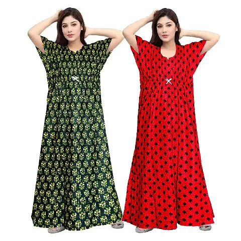 PMK FASHION 100% Cotton Kaftan for Women || Long Length Printed Nighty/Kaftan/Maxi/Night Gown/Night Dress/Nightwear Inner & Sleepwear for Women's (Combo Pack of 2)