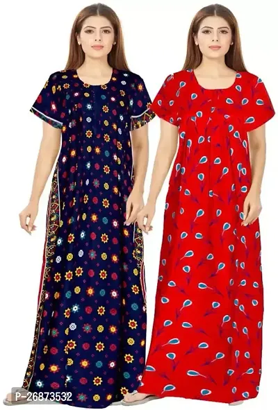 Cotton Printed Nightys For Women Pack Of 2