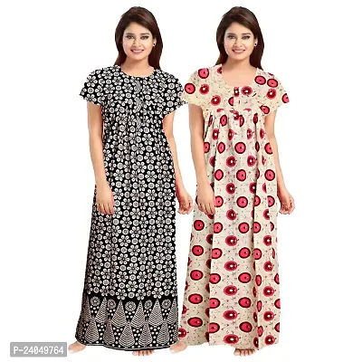 PMK FASHION 100% Cotton Nighty for Women || Long Length Printed Nighty/Maxi/Night Gown/Night Dress/Nightwear Inner  Sleepwear for Women's (Combo Pack of 2)