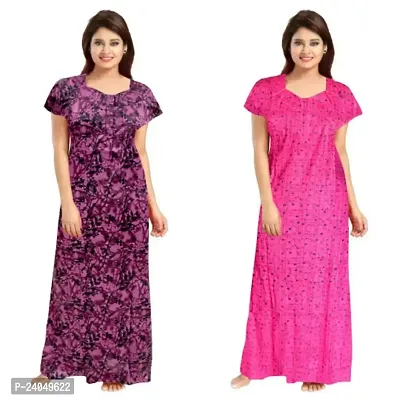 PMK FASHION 100% Cotton Nighty for Women || Long Length Printed Nighty/Maxi/Night Gown/Night Dress/Nightwear Inner  Sleepwear for Women's (Combo Pack of 2)-thumb0