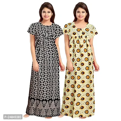 PMK FASHION 100% Cotton Nighty for Women || Long Length Printed Nighty/Maxi/Night Gown/Night Dress/Nightwear Inner  Sleepwear for Women's (Combo Pack of 2)