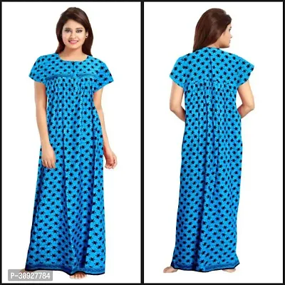 Stylish Blue Cotton Blend Printed Nighty For Women-thumb0