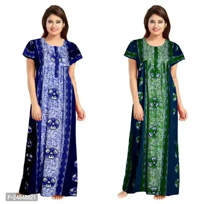 PMK FASHION 100% Cotton Nighty for Women || Long Length Printed Nighty/Maxi/Night Gown/Night Dress/Nightwear Inner  Sleepwear for. Women's (Combo Pack of 2)