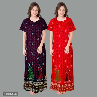 Elegant Cotton Printed Nighty For Women- Pack Of 2