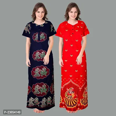 Elegant Cotton Printed Nighty For Women- Pack Of 2