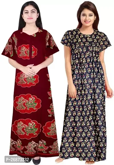 Cotton Printed Nightys For Women Pack Of 2