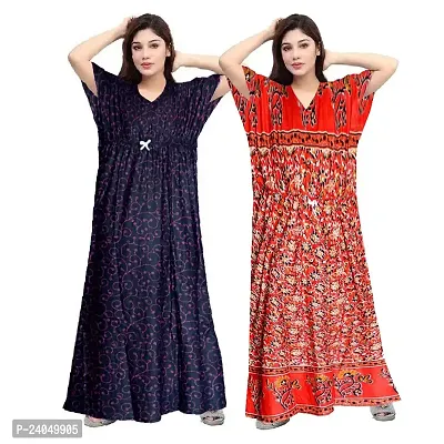 PMK FASHION 100% Cotton Kaftan for Women || Long Length Printed Nighty/Kaftan/Maxi/Night Gown/Night Dress/Nightwear Inner  Sleepwear for Women's (Combo Pack of 2)