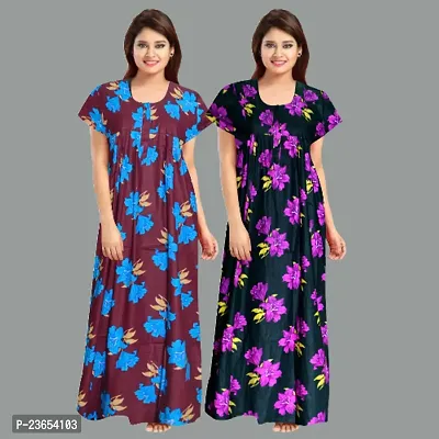 Elegant Cotton Printed Nighty For Women- Pack Of 2